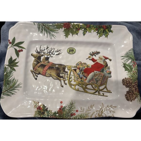 MICHEL Design Works Melamine "Christmas Joy 17X 12 Santa Reindeers Plus Napkins - Picture 2 of 4